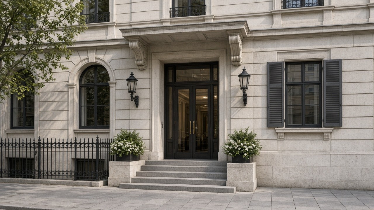 Eingang des mehrgeschossigen Hotels Angebotsarena in der Skodagasse 14, Wien 1080